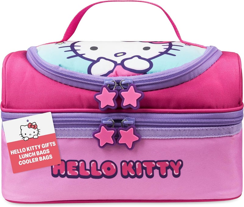 Get Trend Hello Kitty Lunch Bag Anime Insulated Lunch Box with Two Compartments for Picnic Snacks Cooler Bag Gifts for Kids (Pink Hello Kitty) - Image 1